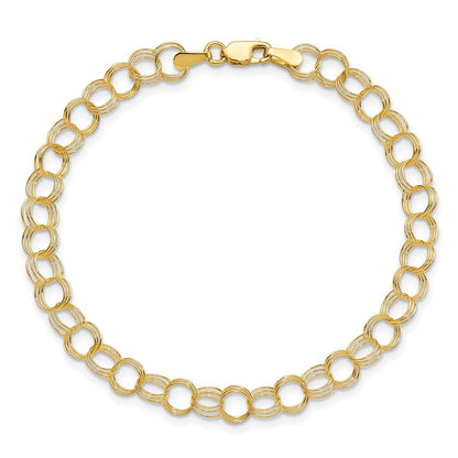 10k 5mm Solid Triple Link 8 inch Charm Bracelet