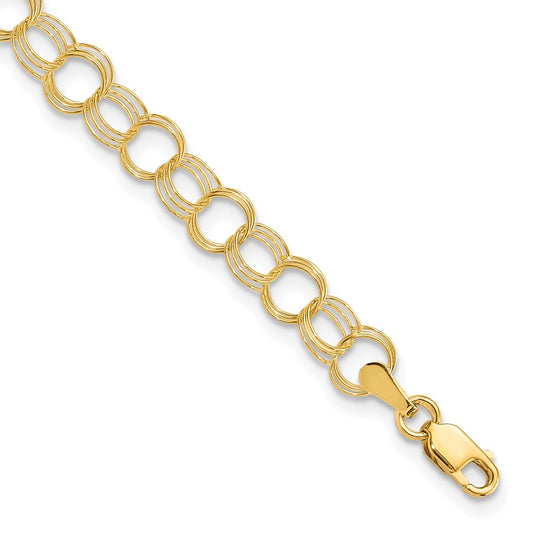 10k 5mm Solid Triple Link 7 inch Charm Bracelet