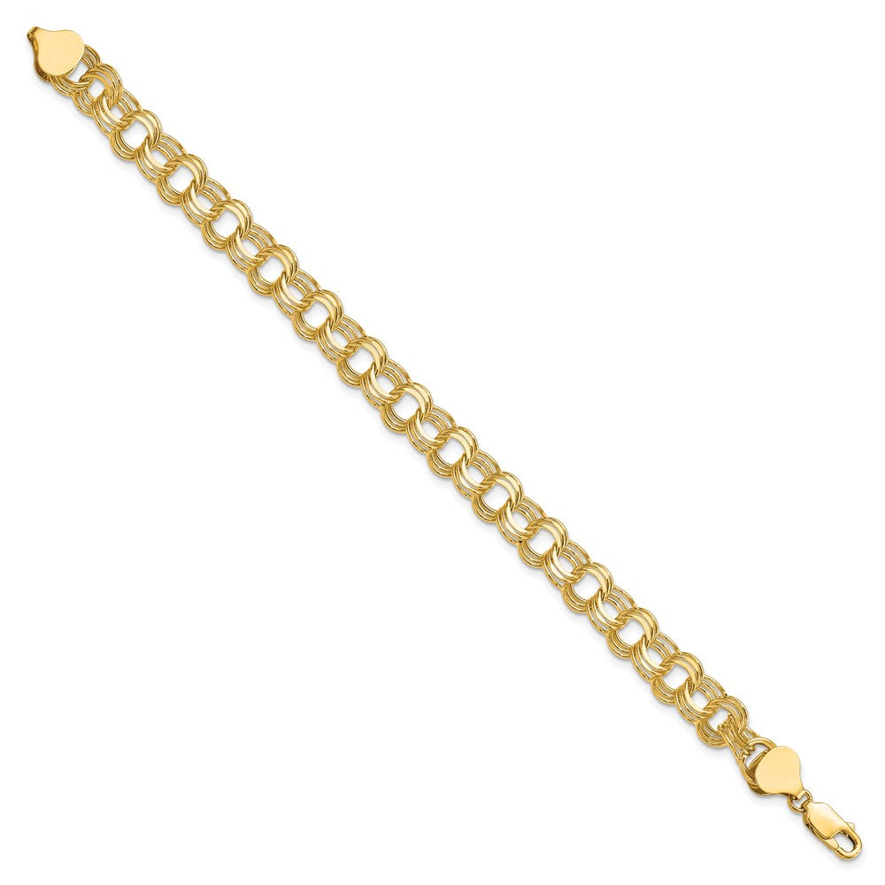 10k 7mm Solid Diamond-cut Triple Link 7 inch Charm Bracelet
