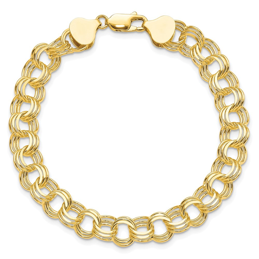 10k 7mm Solid Diamond-cut Triple Link 7 inch Charm Bracelet