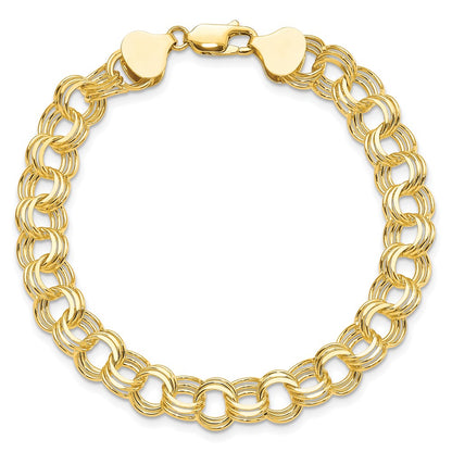 10k 7mm Solid Diamond-cut Triple Link 7 inch Charm Bracelet