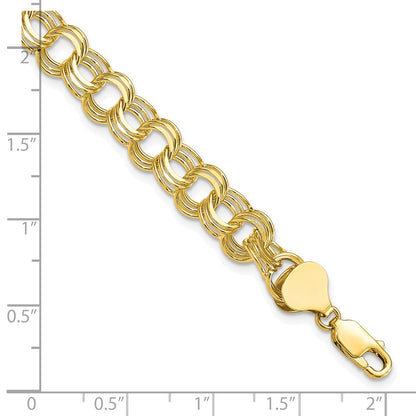 10k 7mm Solid Diamond-cut Triple Link 8 inch Charm Bracelet