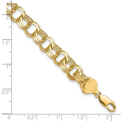 10k 8mm Solid Diamond-cut Triple Link 8 inch Charm Bracelet