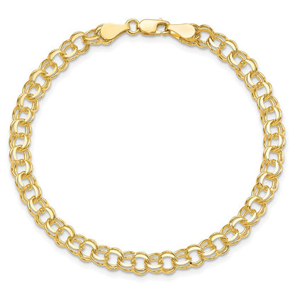 10k 5.25mm Solid Diamond-cut Double Link 8 inch Charm Bracelet