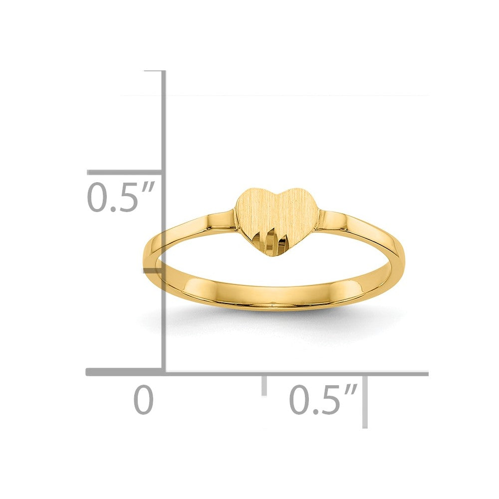 10K Diamond-cut 5.0x4.25mm Heart Size 4 Closed Back Baby / Childs Signet Ring