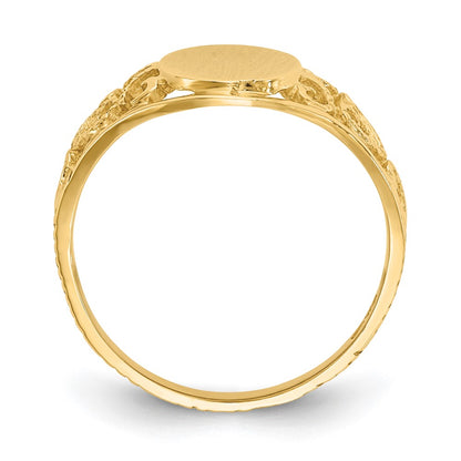 10k 8.5x7.5mm Oval Satin Open Back Filigree Signet Ring
