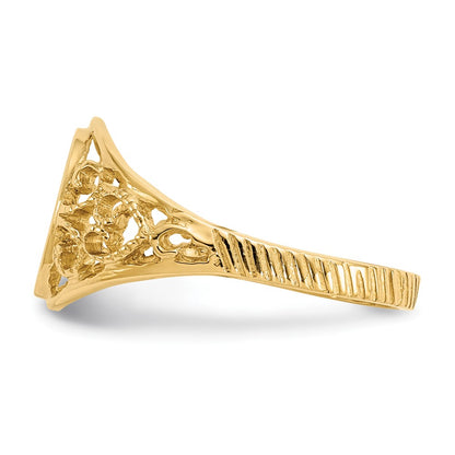 10k 8.5x7.5mm Oval Satin Open Back Filigree Signet Ring