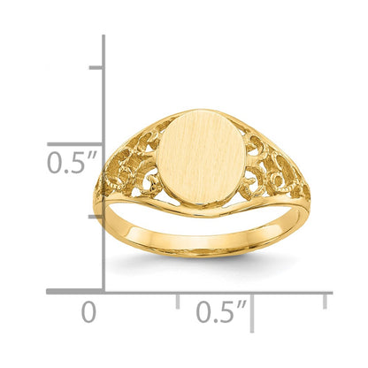10k 8.5x7.5mm Oval Satin Open Back Filigree Signet Ring