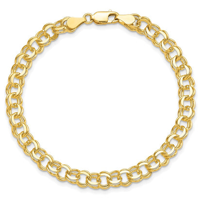 10k 5.5mm Solid Diamond-cut Double Link 8 inch Charm Bracelet