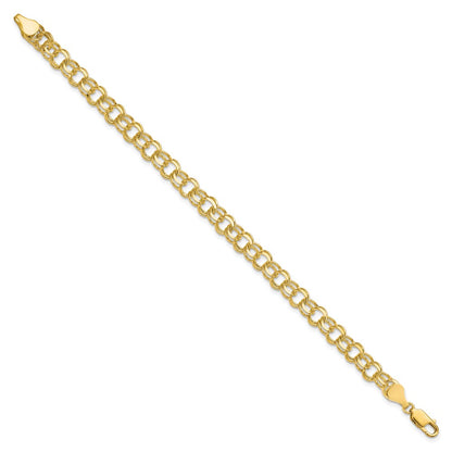 10k 6mm Solid Diamond-cut Double Link 8 inch Charm Bracelet
