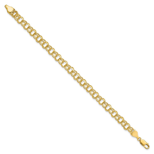 10k 6mm Solid Diamond-cut Double Link 7 inch Charm Bracelet