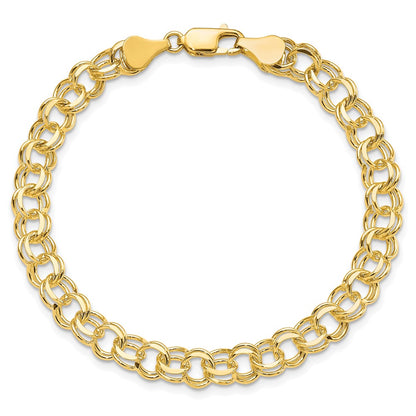 10k 6mm Solid Diamond-cut Double Link 8 inch Charm Bracelet