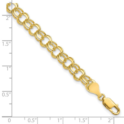 10k 6mm Solid Diamond-cut Double Link 7 inch Charm Bracelet