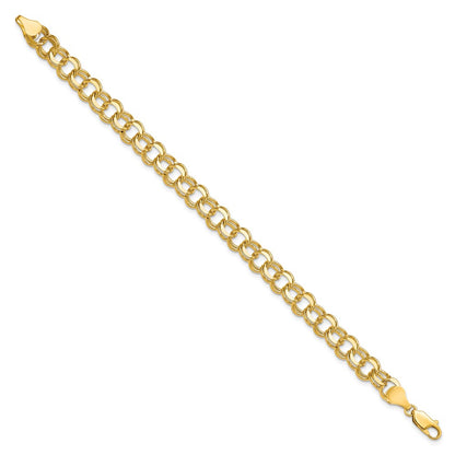 10k 7mm Solid Diamond-cut Double Link 8 inch Charm Bracelet