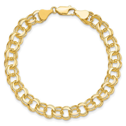10k 7mm Solid Diamond-cut Double Link 8 inch Charm Bracelet