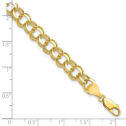 10k 7mm Solid Diamond-cut Double Link 7 inch Charm Bracelet