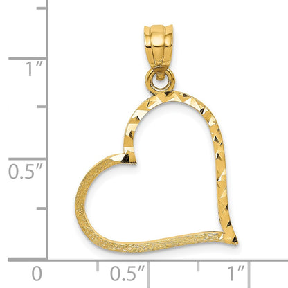 10K Satin Diamond-cut Offset Heart Pendant