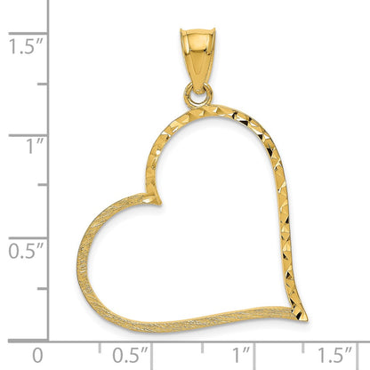 10K Satin Diamond-cut Offset Heart Pendant