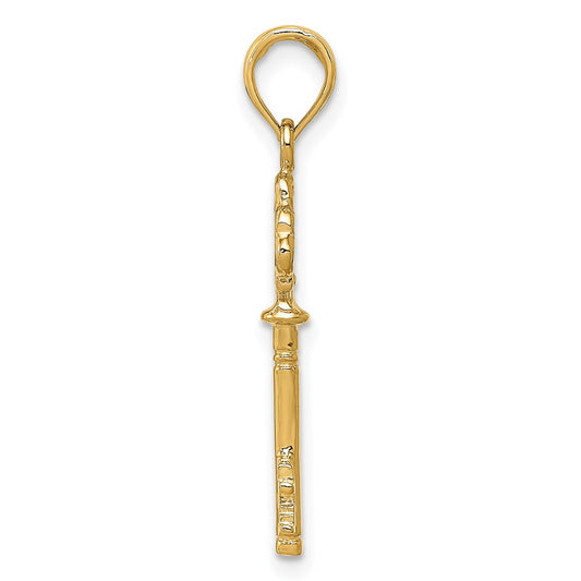 10k Polished 3-D Hearts Key Charm