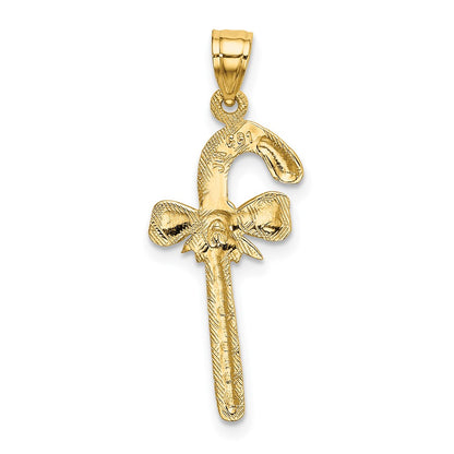 10K Solid Polished Candy Cane with Bow Pendant