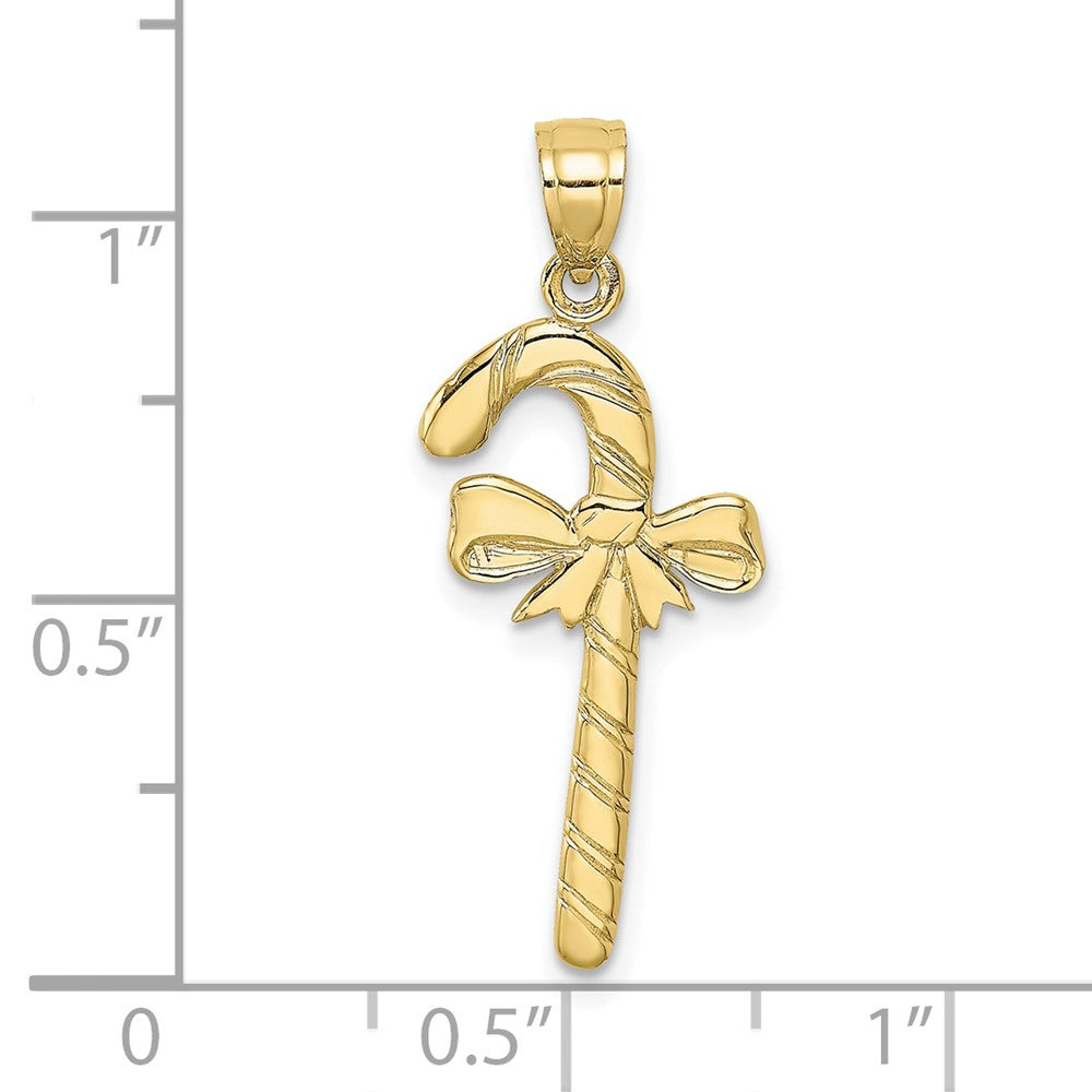 10K Solid Polished Candy Cane with Bow Pendant