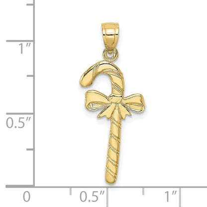 10K Solid Polished Candy Cane with Bow Pendant