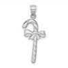 10K White Gold Solid Polished Candy Cane with Bow Pendant