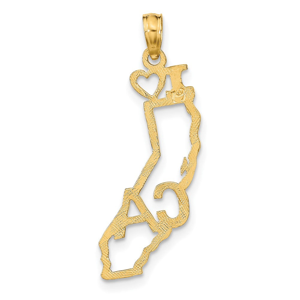 10K Solid Cut-out I Heart CA California State Pendant