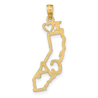 10K Solid Cut-out I Heart CA California State Pendant
