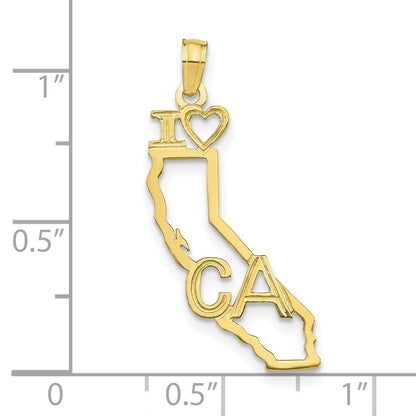 10K Solid Cut-out I Heart CA California State Pendant