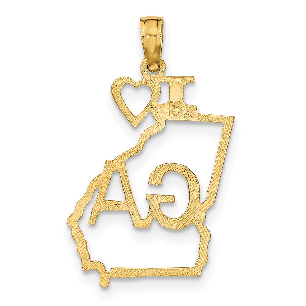 10K Solid Cut-out I Heart GA Georgia State Pendant