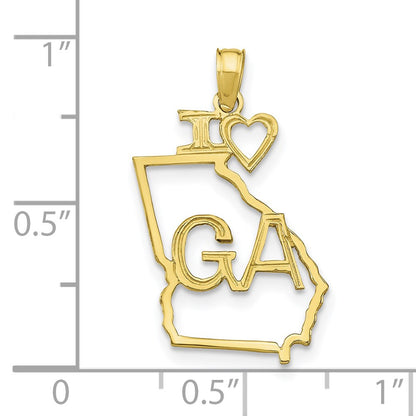 10K Solid Cut-out I Heart GA Georgia State Pendant