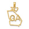 10K Solid Cut-out I Heart GA Georgia State Pendant