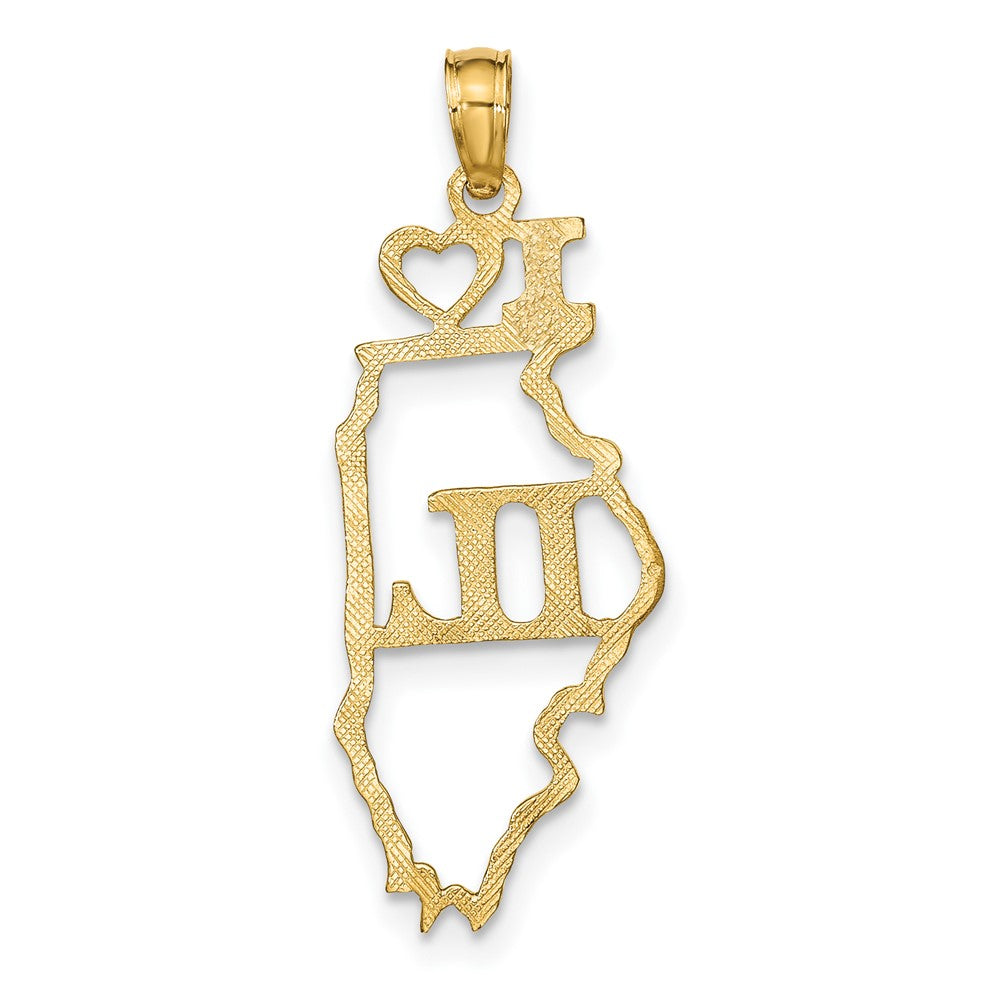 10K Solid Cut-out I Heart IL Illinois State Pendant