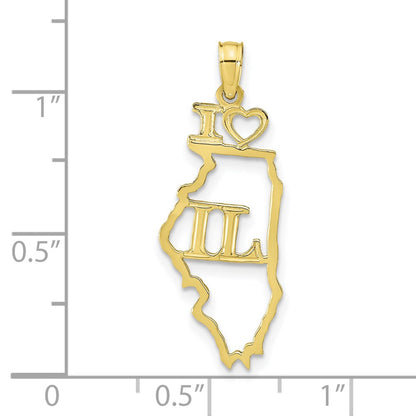 10K Solid Cut-out I Heart IL Illinois State Pendant