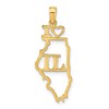 10K Solid Cut-out I Heart IL Illinois State Pendant