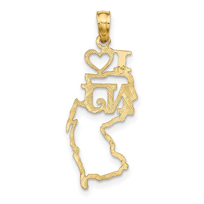 10K Solid Cut-out I Heart NJ New Jersey State Pendant