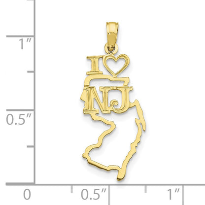 10K Solid Cut-out I Heart NJ New Jersey State Pendant
