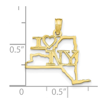 10K Solid Cut-out I Heart NY New York State Pendant