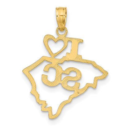 10K Solid Cut-out I Heart SC South Carolina State Pendant