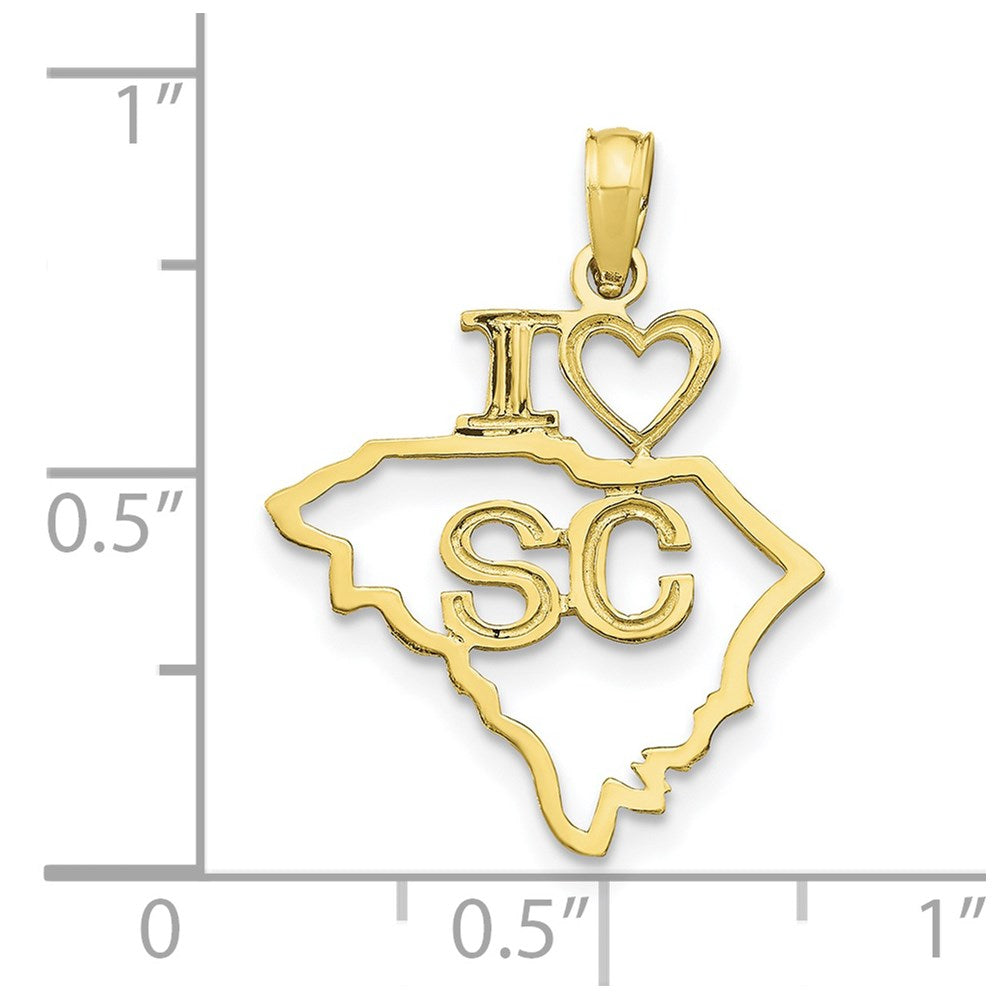 10K Solid Cut-out I Heart SC South Carolina State Pendant
