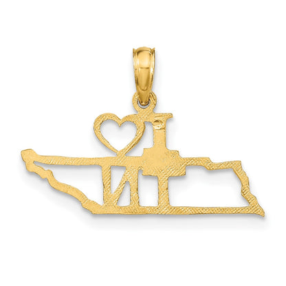10K Solid Cut-out I Heart TN Tennessee State Pendant