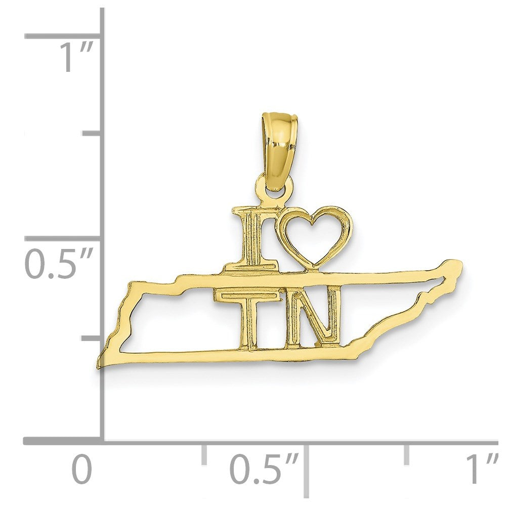 10K Solid Cut-out I Heart TN Tennessee State Pendant