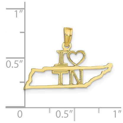 10K Solid Cut-out I Heart TN Tennessee State Pendant