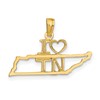 10K Solid Cut-out I Heart TN Tennessee State Pendant
