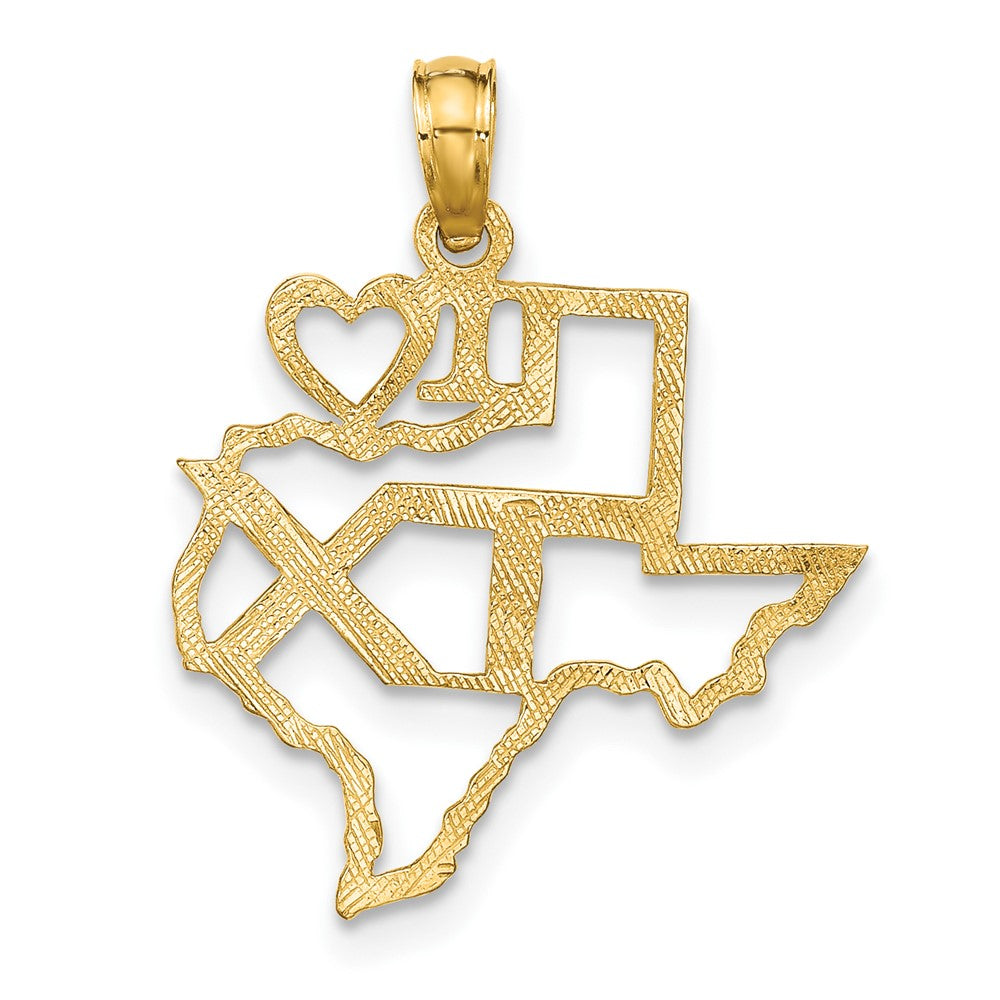 10K Solid Cut-out I Heart TX Texas State Pendant