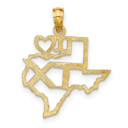 10K Solid Cut-out I Heart TX Texas State Pendant
