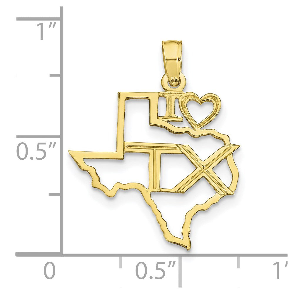 10K Solid Cut-out I Heart TX Texas State Pendant
