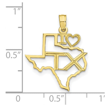 10K Solid Cut-out I Heart TX Texas State Pendant