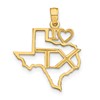 10K Solid Cut-out I Heart TX Texas State Pendant